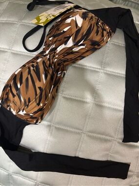 2bamboo Brown and Black Printed Bandeau Swim Top